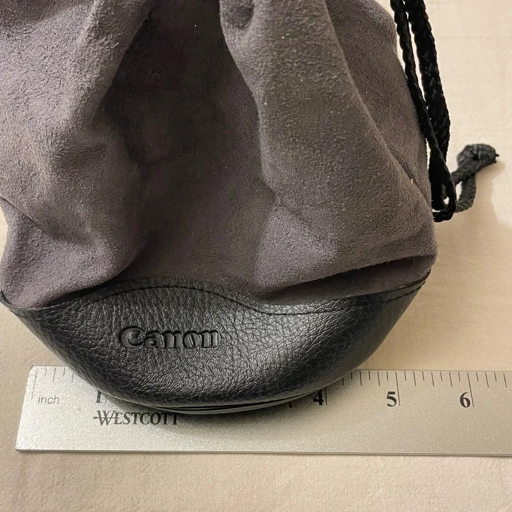 Canon LP1319 Lens Pouch Bag‎ Soft Suede Leather Bottom Drawstring Gray Black